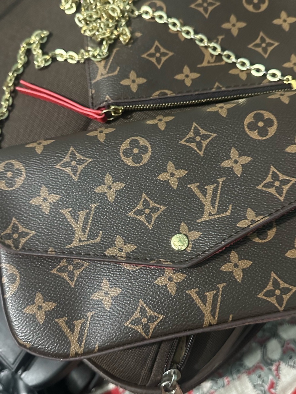 Louis Vuitton Brown Monogram Chain Crossbody Bag with Gold Hardware